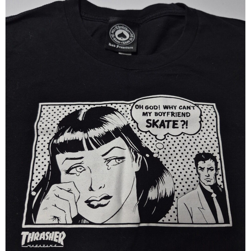 Thrasher Magazine Comic Boyfriend Skate Graphic Black T-Shirt Medium Nwot